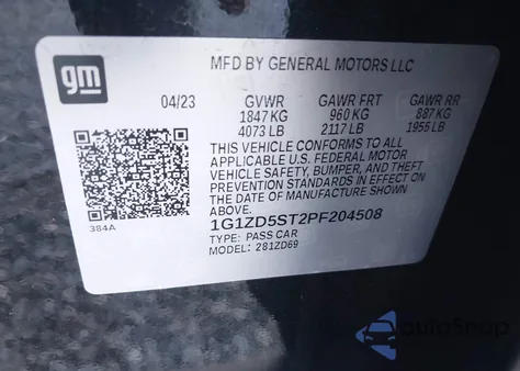 2023 Chevrolet Malibu Fwd 1Lt from USA, damaged, VIN 1G1ZD5ST2PF204508